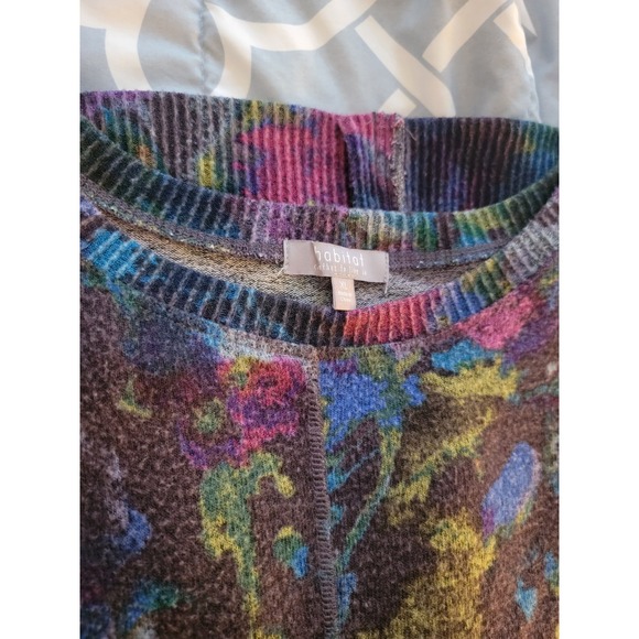 Habitat Whimsy artsy floral super Soft Knit Crew Neck Sweater 3/4 Sleeve XL boho - Picture 9 of 10